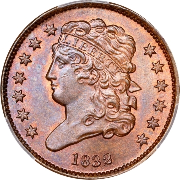 1832 Classic Head Half Cent. C-3. Rarity-1. MS-65 BN (CACG)