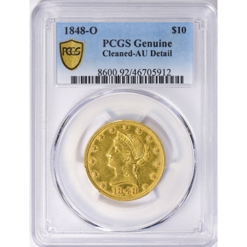 1848-O $10 Liberty Head Eagle PCGS MS92 Cleaned