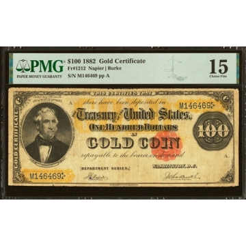 Fr. 1212 $100 1882 Gold Certificate PMG Choice Fine 15.