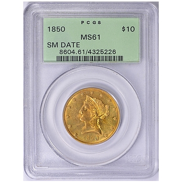 1850 $10 Small Date Liberty Head Eagle PCGS MS61 (OGH) POP (3/1)