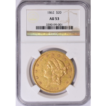 1862 Liberty Double Eagle Type 1 $20 NGC AU53