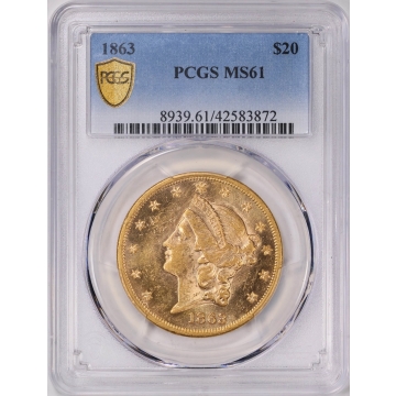 1863 $20 Liberty Head Double Eagle PCGS MS61