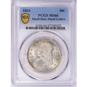 1834 50C Small Date, Small Letters Capped Bust Half Dollar PCGS MS66