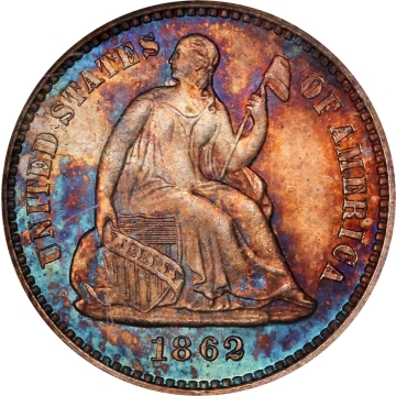 1862 H10C Liberty Seated Half Dime PCGS MS66