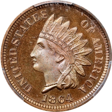 1864 1C Bronze Indian Cent - Type 3 Bronze PCGS PR66