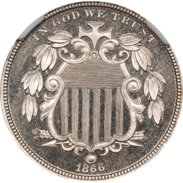 1866 5C Rays Shield Nickel W/Rays PCGS PR66+