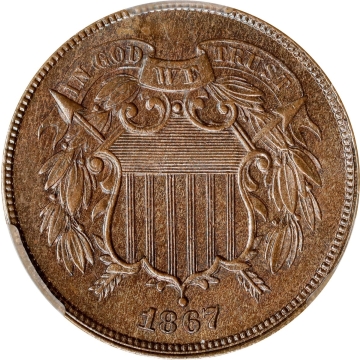 1867 2C Doubled Die Obverse Two Cent Piece PCGS MS64