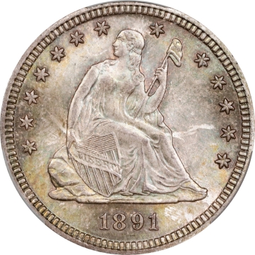 1891 25C Liberty Seated Quarter PCGS MS67