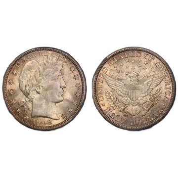 1908 50C Barber Half Dollar CACG MS66. Only Four Finer. Tough date 66 and above.