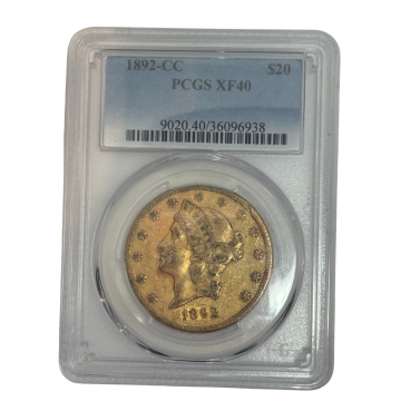 1892-CC $20 Liberty Head Double Eagle PCGS XF40