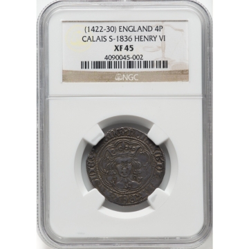 (1422-30) ENGLAND CALAIS S-1836 HENRY VI 4P NGC XF45