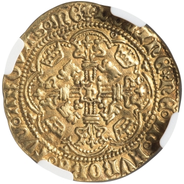 (1422-30) ENGLAND S-1805 HENRY VI 1/2N NGC AU55 Gold 1/2 Noble London mint Annulet Issue Lis mm S-1805 North-1417 3.45gm