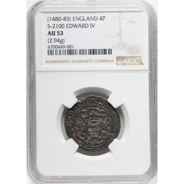 Edward IV (2nd Reign, 1471-1483) Groat (4 Pence) ND (1480-1483) AU53 NGC ondon mint Heraldic cinquefoil mm S-2100 2.94gm