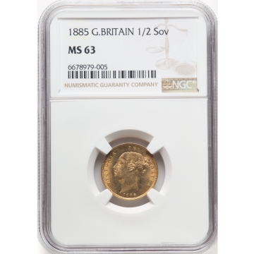 1885 G.BRITAIN 1/2SOV NGC MS63