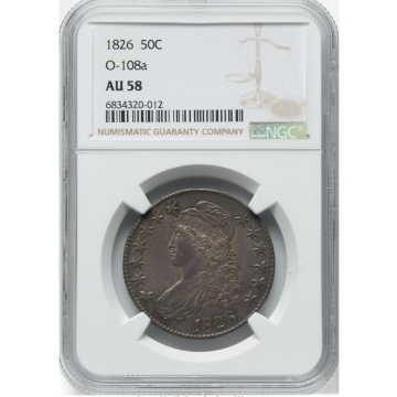 1826 Capped Bust, Lettered Edge O-108a 50C NGC AU58