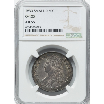 1830 SMALL 0 Capped Bust, Lettered Edge O-103 50C NGC AU55