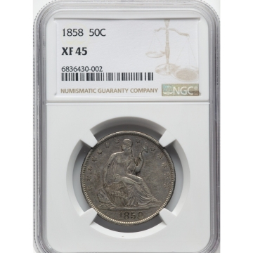 1858 Seated Liberty Half Dollar - No Motto 50C NGC XF45