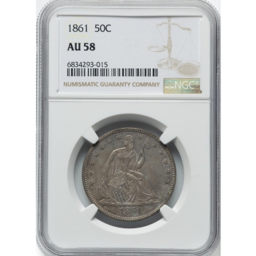 1861 Seated Liberty Half Dollar - No Motto 50C NGC AU58