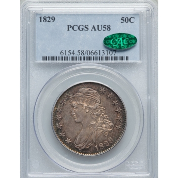 1829 50C Capped Bust Half Dollar PCGS AU58 (CAC)