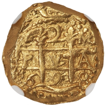 Charles II gold Cob 2 Escudos 1698 C-M MS64 NGC