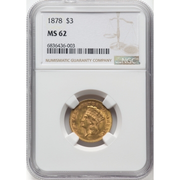 1878 Three Dollar $3 NGC MS62