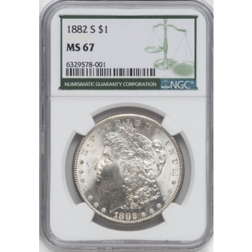 1882-S Morgan Dollar S$1 NGC MS67, Top Pop, Only One Higher