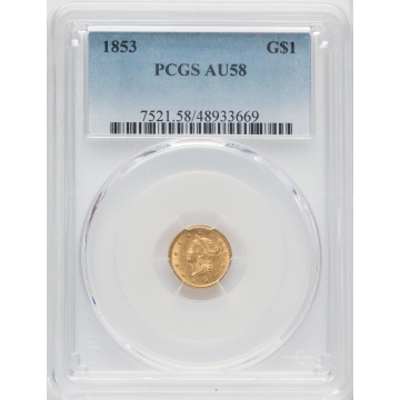 1853 G$1 Gold Dollar PCGS AU58