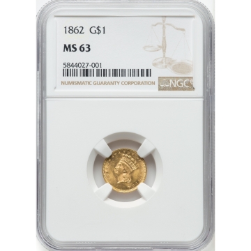 1862 Gold Dollar - Type 3 G$1 NGC MS63