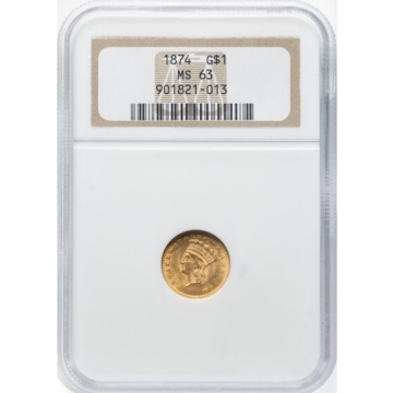 1874 Gold Dollar - Type 3 G$1 NGC MS63