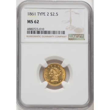 1861 TYPE 2 Quarter Eagle $2.50 NGC MS62