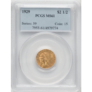 1929 $2.50 Indian Head PCGS MS61