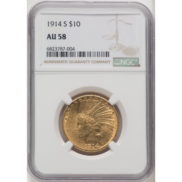 1914-S Indian $10 NGC AU58