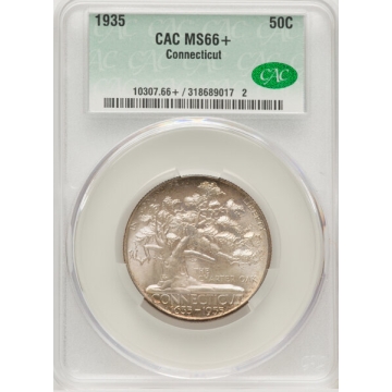 CONNECTICUT 1935 50C Silver Commemorative CACG MS66+