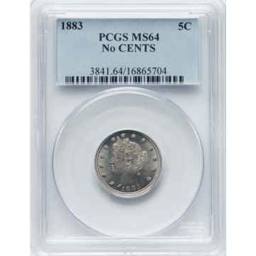 1883 5C No CENTS Liberty Nickel - Type 1 No "CENTS" PCGS MS64