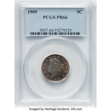 1909 5C Liberty Nickel PCGS PR66 great tone