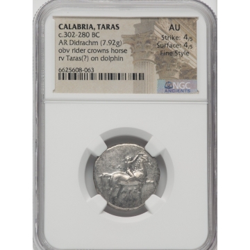 c.302-280 BC CALABRIA, TARAS AR Didrachm NGC AU50