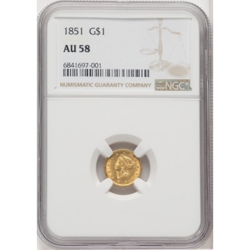 1851 Gold Dollar - Type 1 G$1 NGC AU58