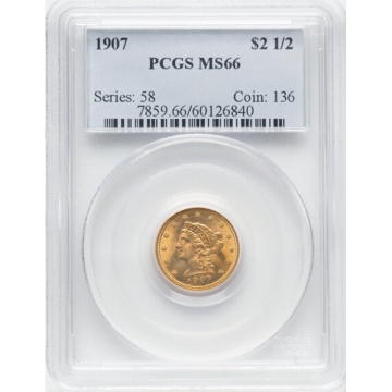 1907 $2.50 Liberty Head Quarter Eagle PCGS MS66, Great Honey Color, SEND TO CAC