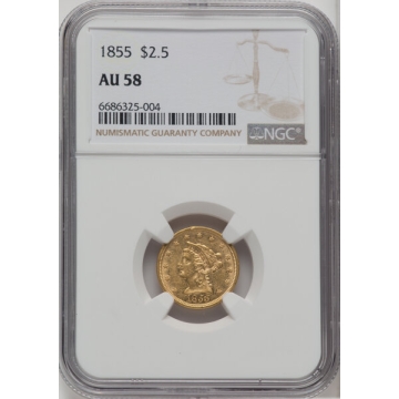 1855 Quarter Eagle $2.50 NGC AU58