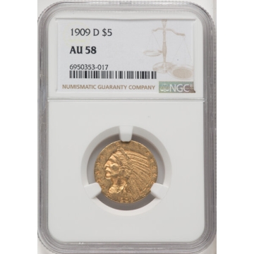 1909-D Indian $5 NGC AU58