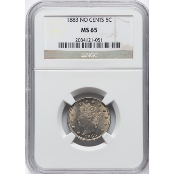 1883 NO CENTS Liberty Nickel 5C NGC MS65