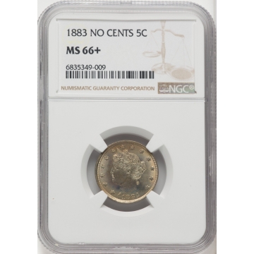 1883 NO CENTS Liberty Nickel 5C NGC MS66+ Beautifully Toned