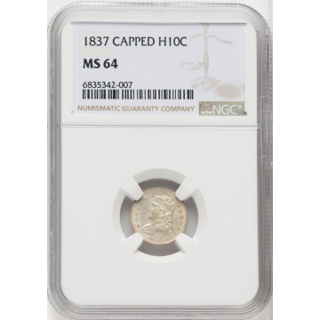 1837 CAPPED Capped Bust Half Dime H10C NGC MS64 cross