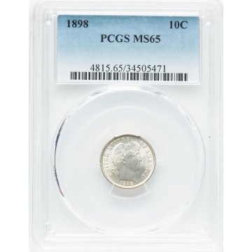 1898 10C Barber Dime PCGS MS65