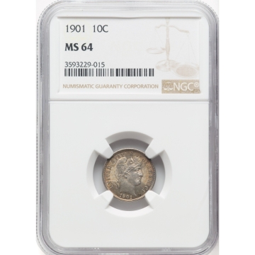 1901 Barber Dime 10C NGC MS64