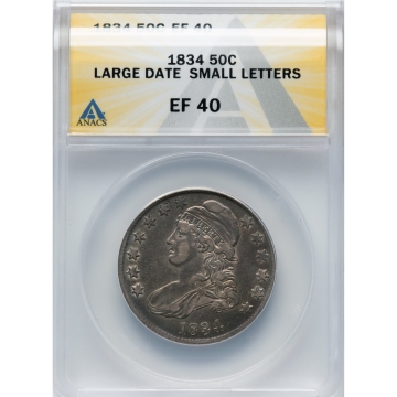 1834 50C Large Date Small Letters EF40 ANACS