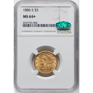 1886-S Half Eagle - Motto $5 NGC MS64+ (CAC)