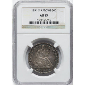 1854 O ARROWS Seated Liberty Half Dollar 50C NGC AU55