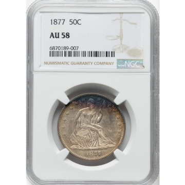 1877 Seated Liberty Half Dollar - Motto 50C NGC AU58 great tone