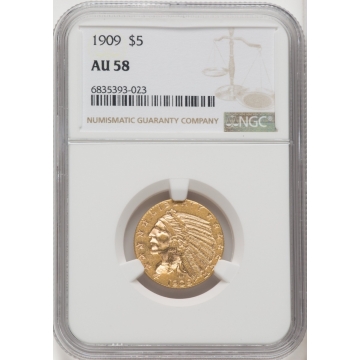 1909 Indian $5 NGC AU58